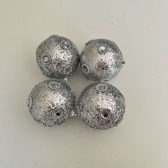 4 Piece Sparkling Ornaments Silver Glitter Styrofoam Core with Rhinestones 4" - Picture 6 of 6